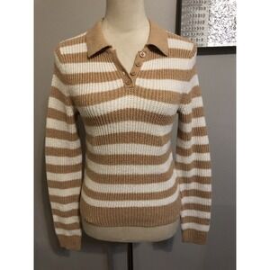 American Eagle Women's Top‎ Long Sleeve Striped Size S White And Brown